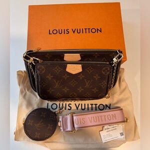 Brand New (NWT) Louis Vuitton Monogram Multi-Pochette Accessories w/Pink Strap